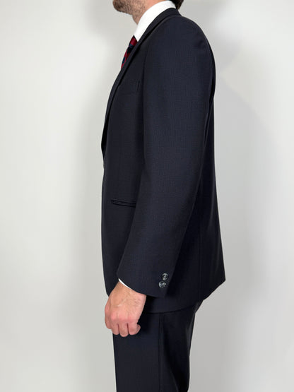 Completo anni ‘70 tela di lana blu gessato - tg. 50/52