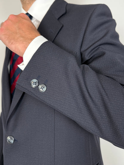 Completo anni ‘70 tela di lana blu gessato - tg. 50/52