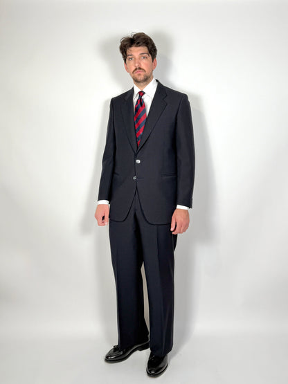 Completo anni ‘70 tela di lana blu gessato - tg. 50/52