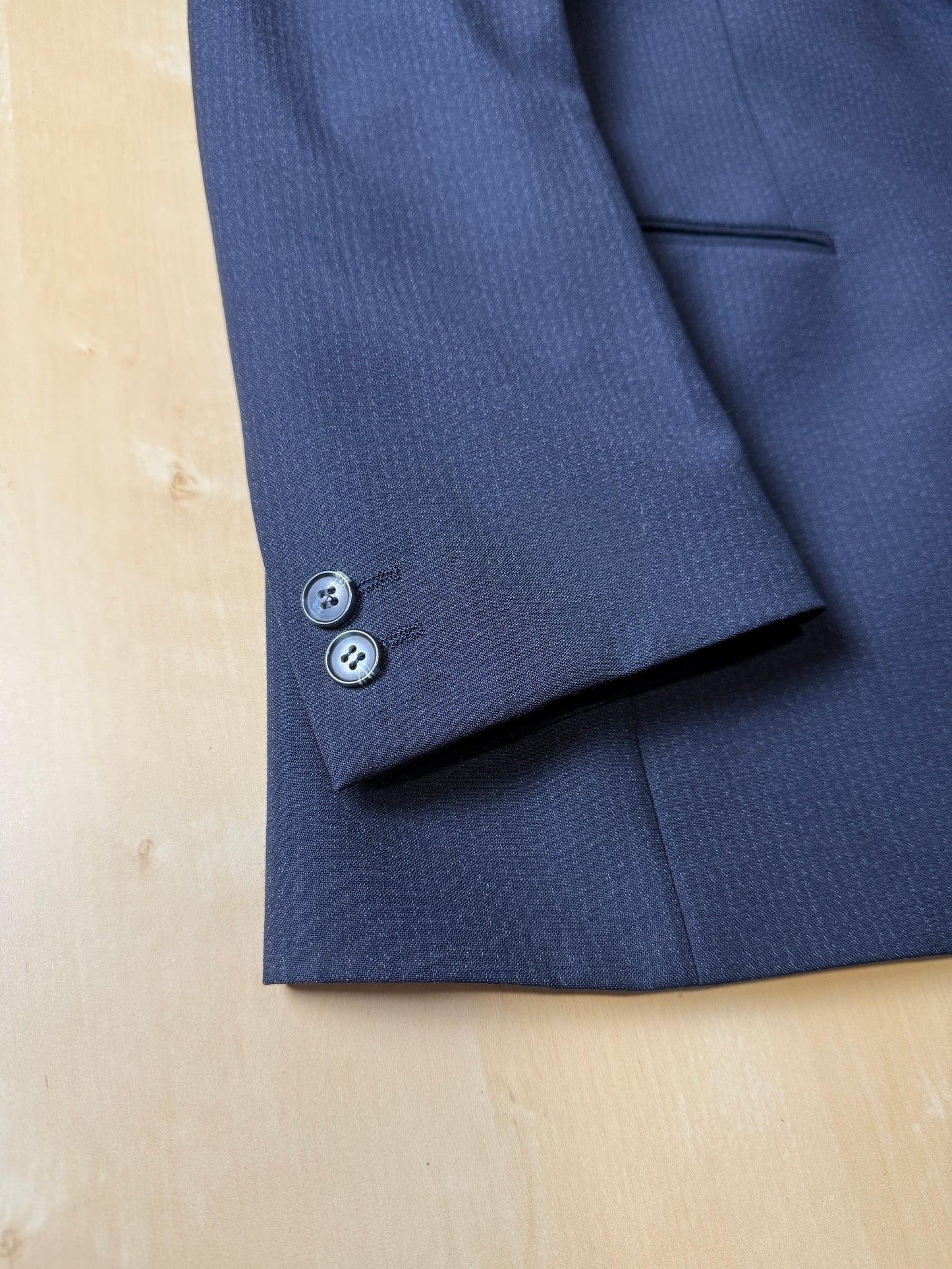 Completo anni ‘70 tela di lana blu gessato - tg. 50/52