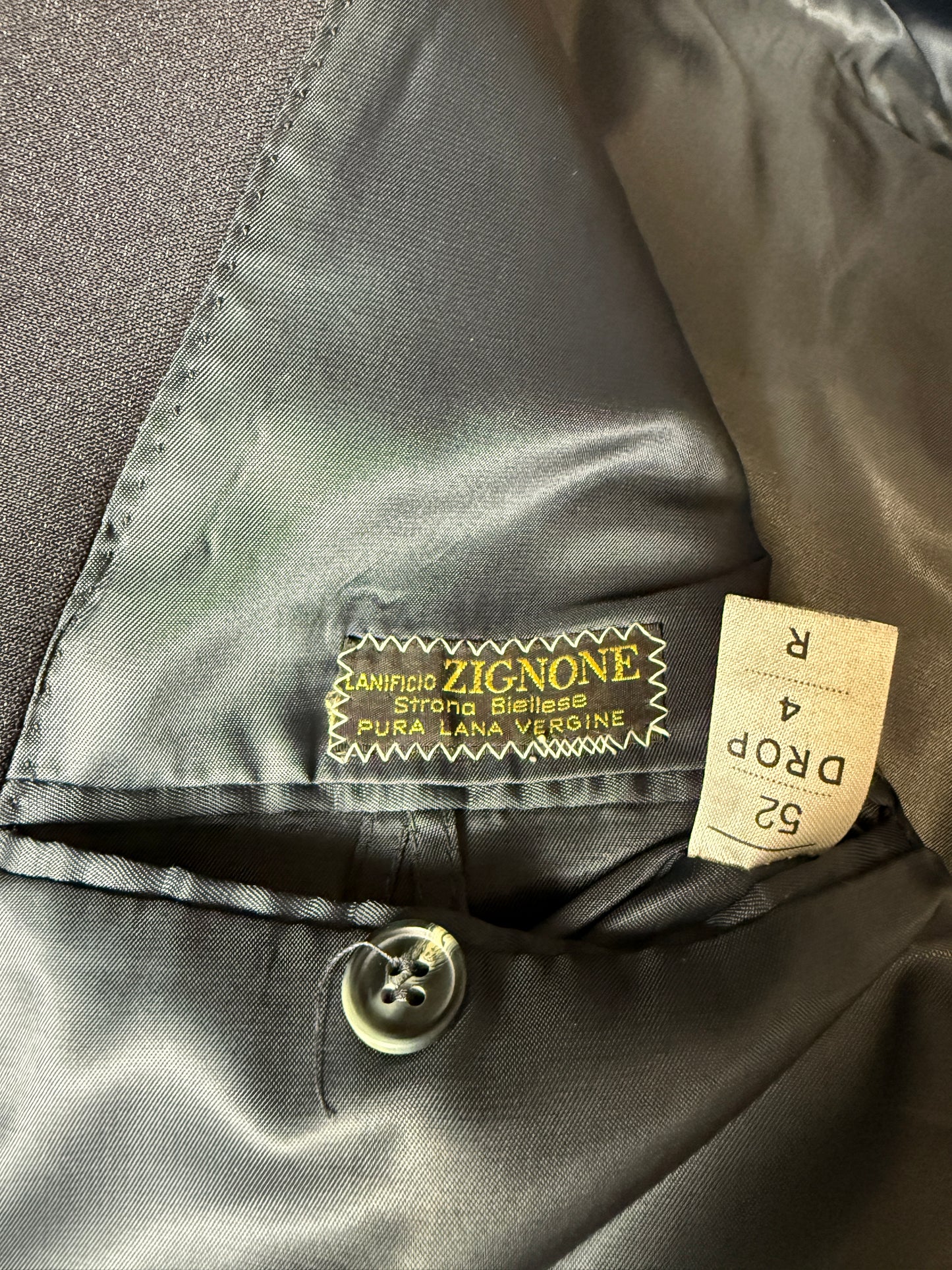 Completo anni ‘70 tela di lana blu gessato - tg. 50/52