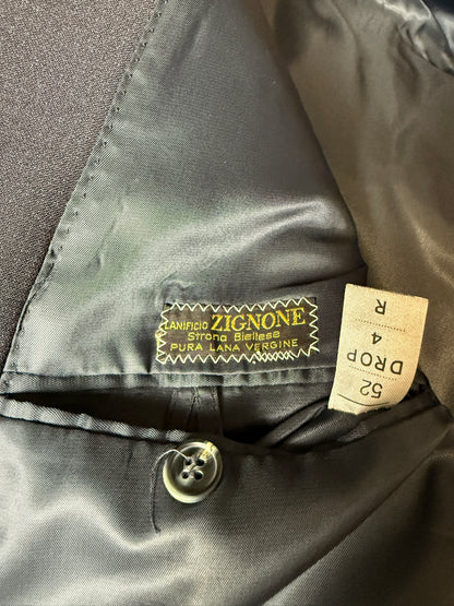 Completo anni ‘70 tela di lana blu gessato - tg. 50/52