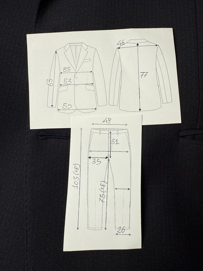 Completo anni ‘70 tela di lana blu gessato - tg. 50/52