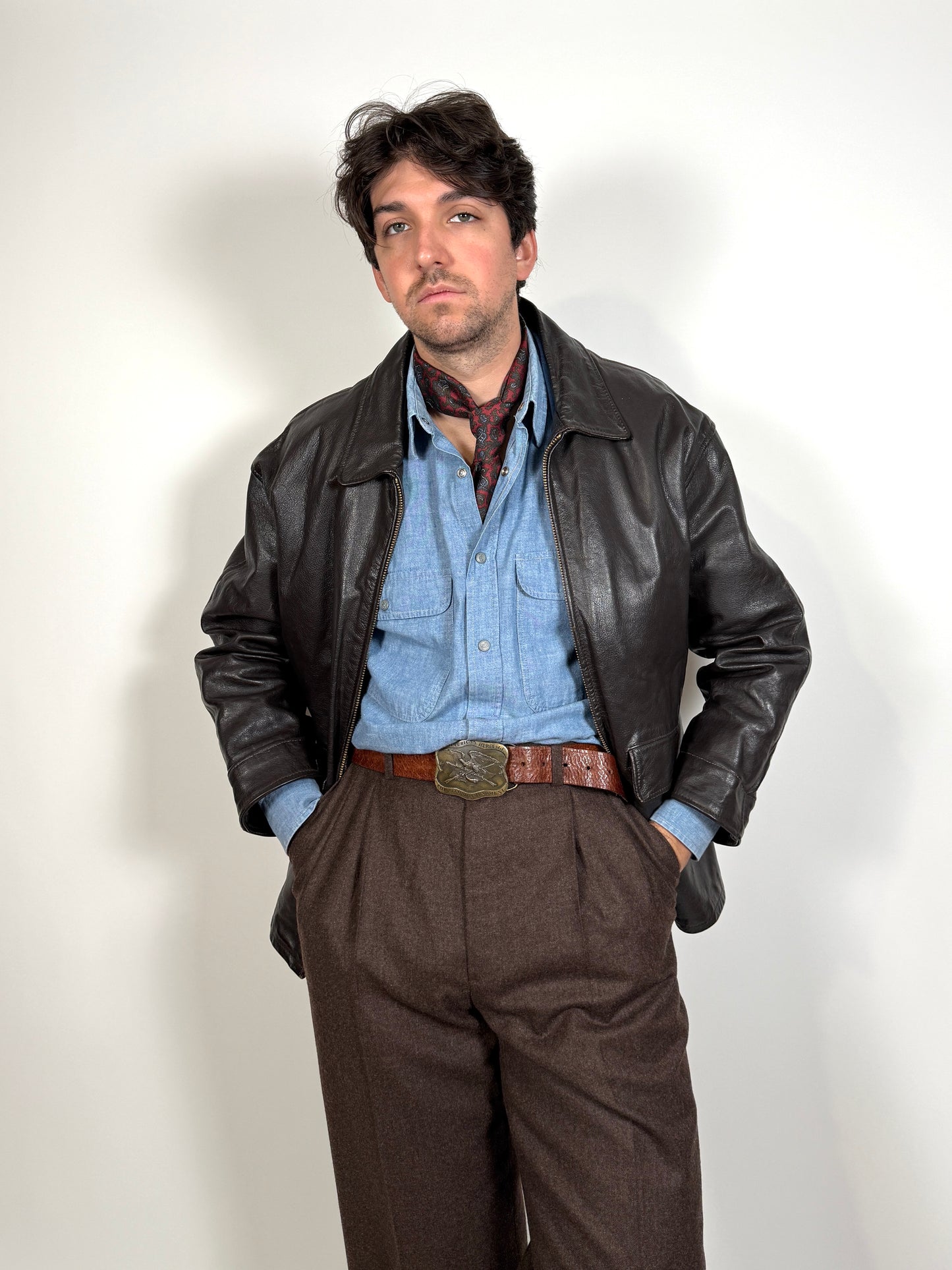 Giubbotto in pelle anni ‘80 color testa di moro - tg. S-M