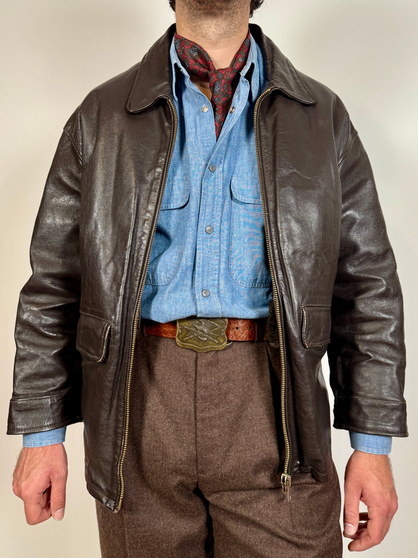 Giubbotto in pelle anni ‘80 color testa di moro - tg. S-M
