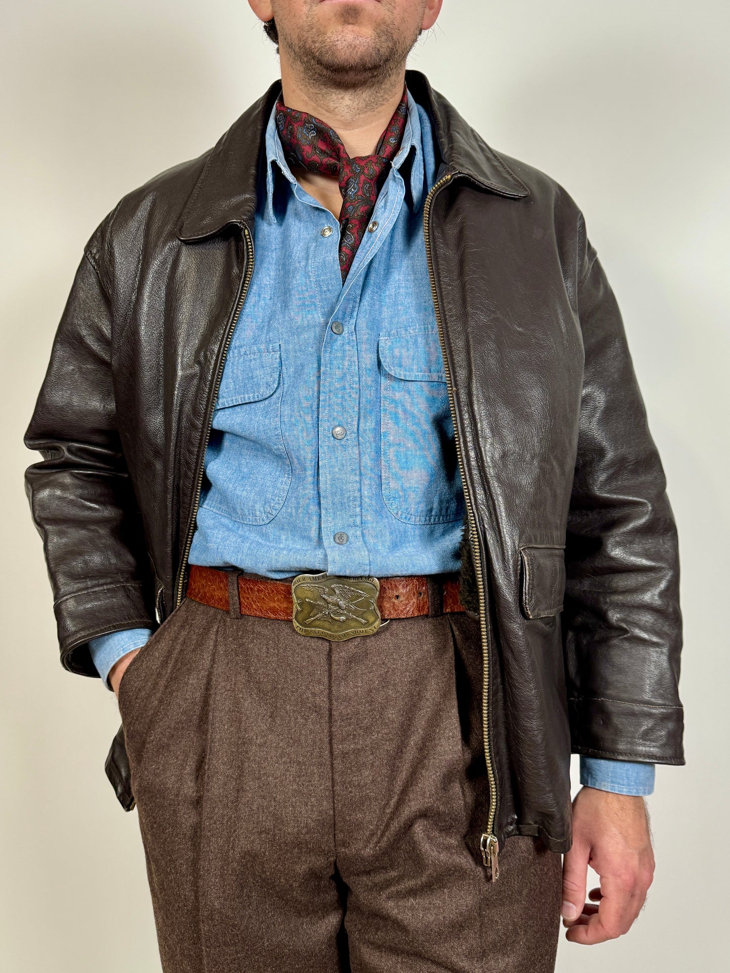 Giubbotto in pelle anni ‘80 color testa di moro - tg. S-M