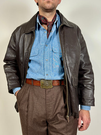 Giubbotto in pelle anni ‘80 color testa di moro - tg. S-M