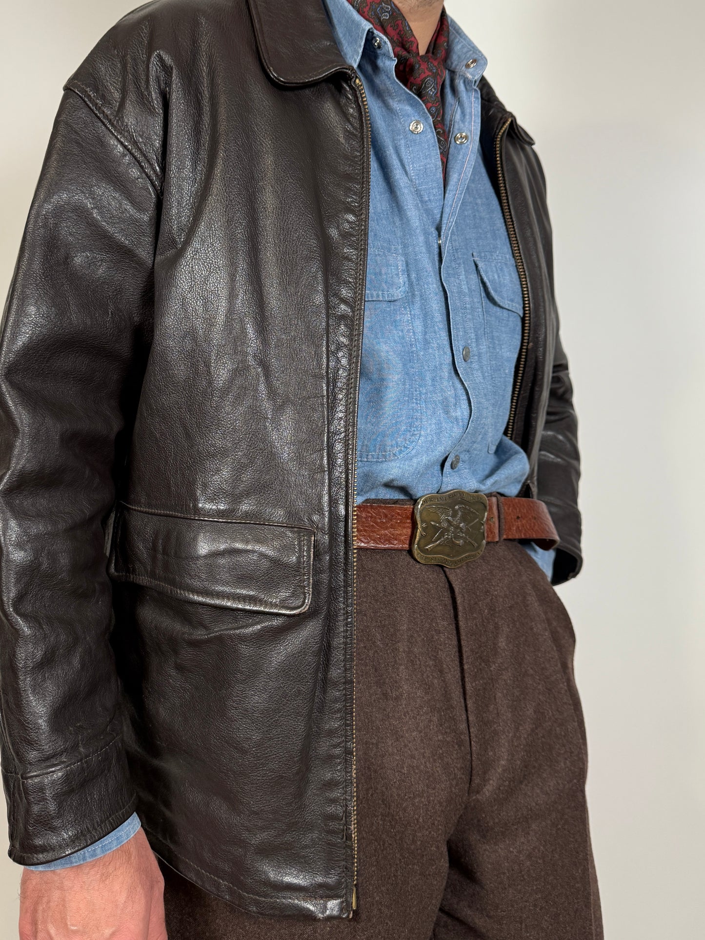 Giubbotto in pelle anni ‘80 color testa di moro - tg. S-M