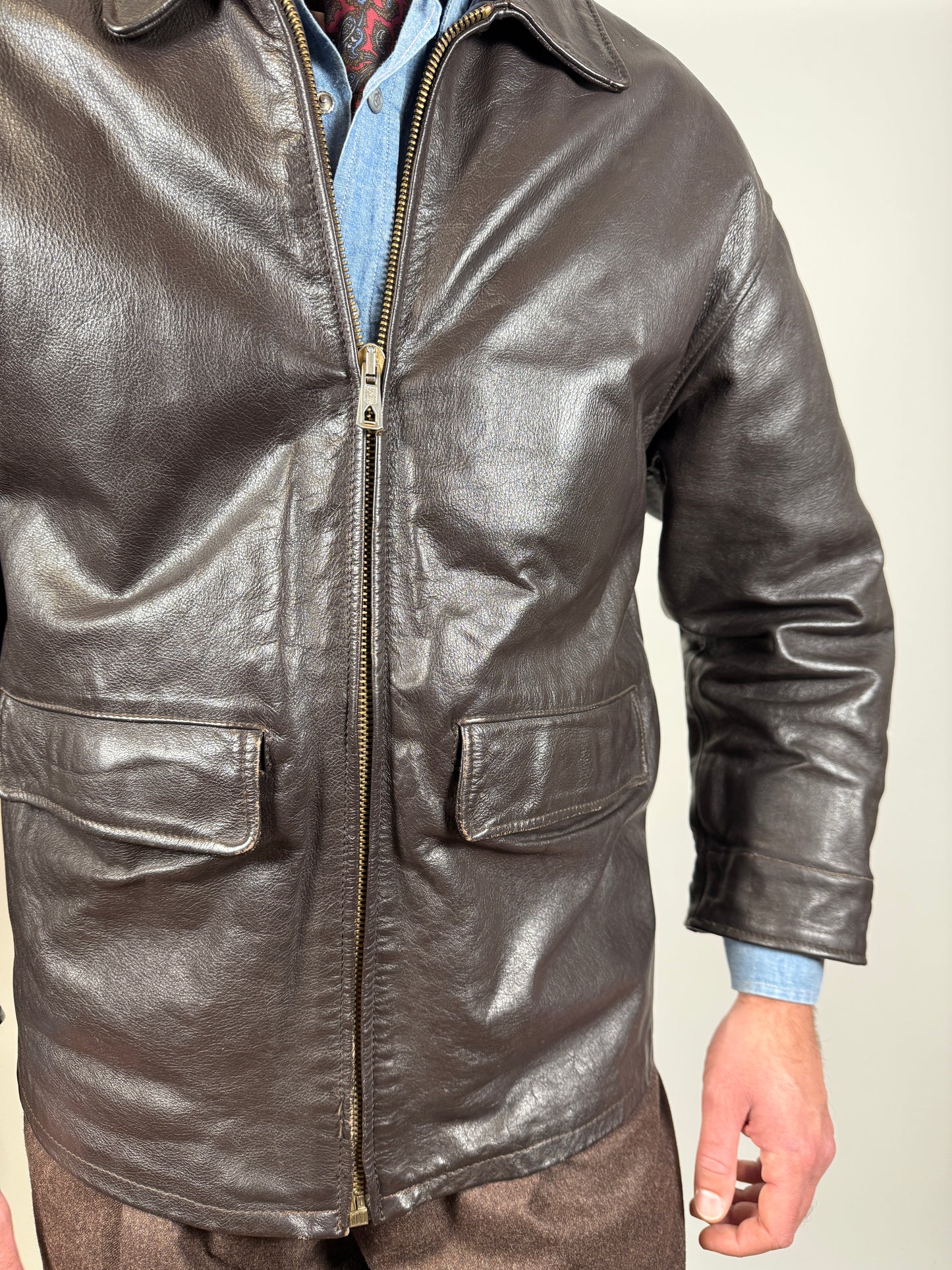 Giubbotto in pelle anni ‘80 color testa di moro - tg. S-M