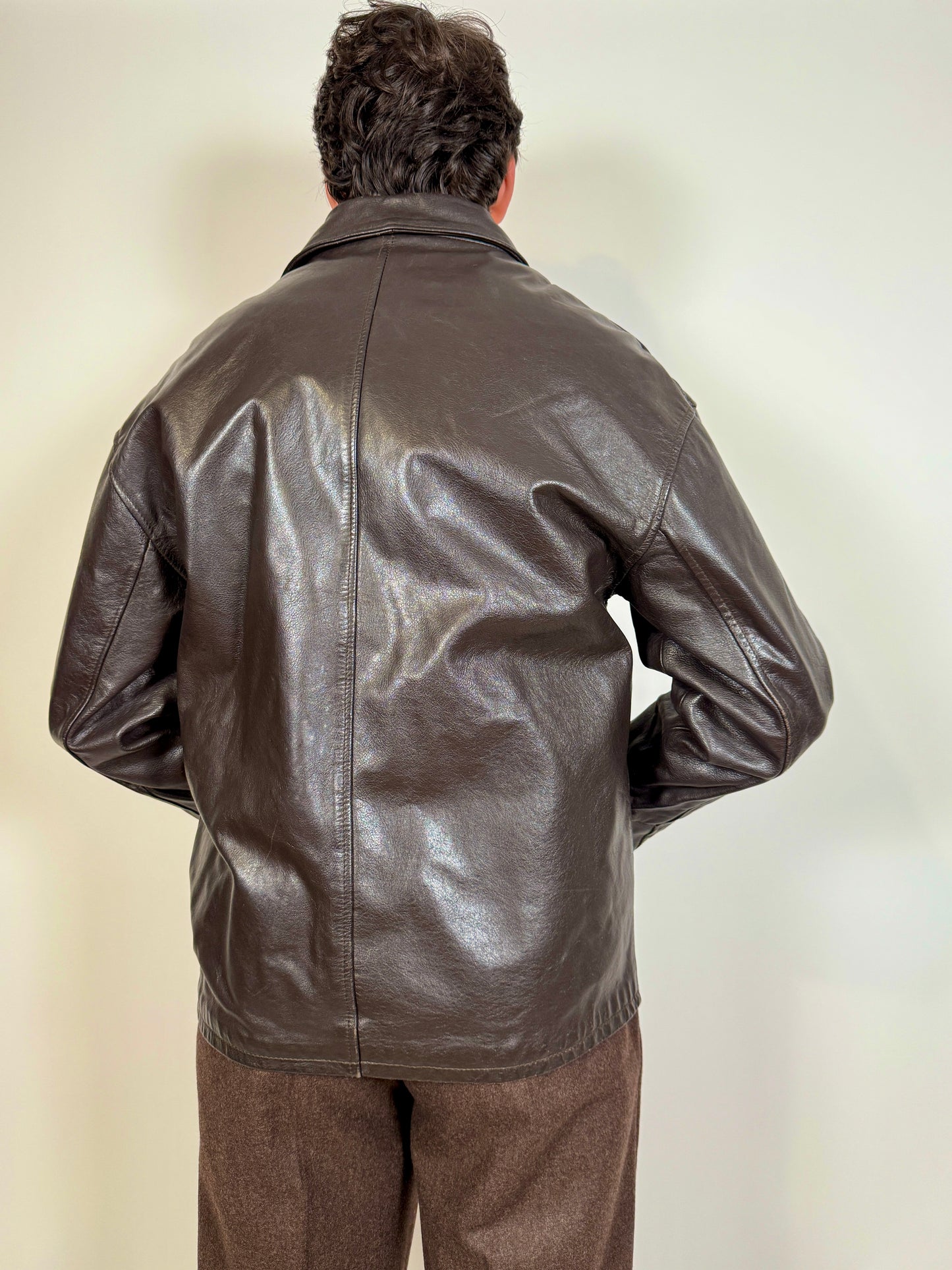 Giubbotto in pelle anni ‘80 color testa di moro - tg. S-M