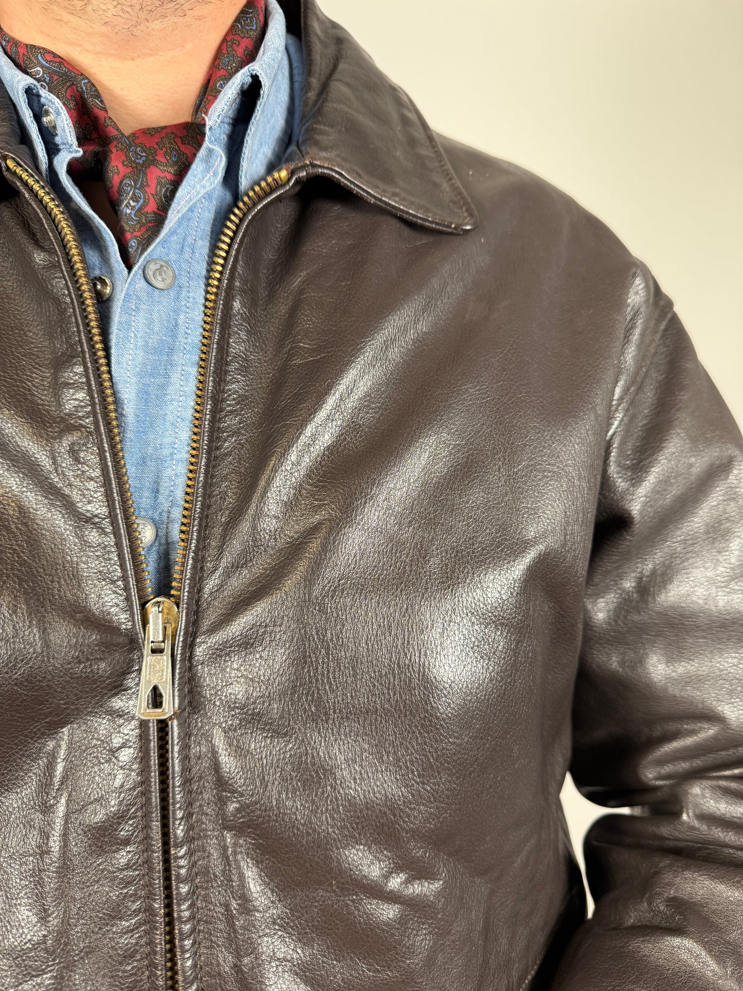 Giubbotto in pelle anni ‘80 color testa di moro - tg. S-M