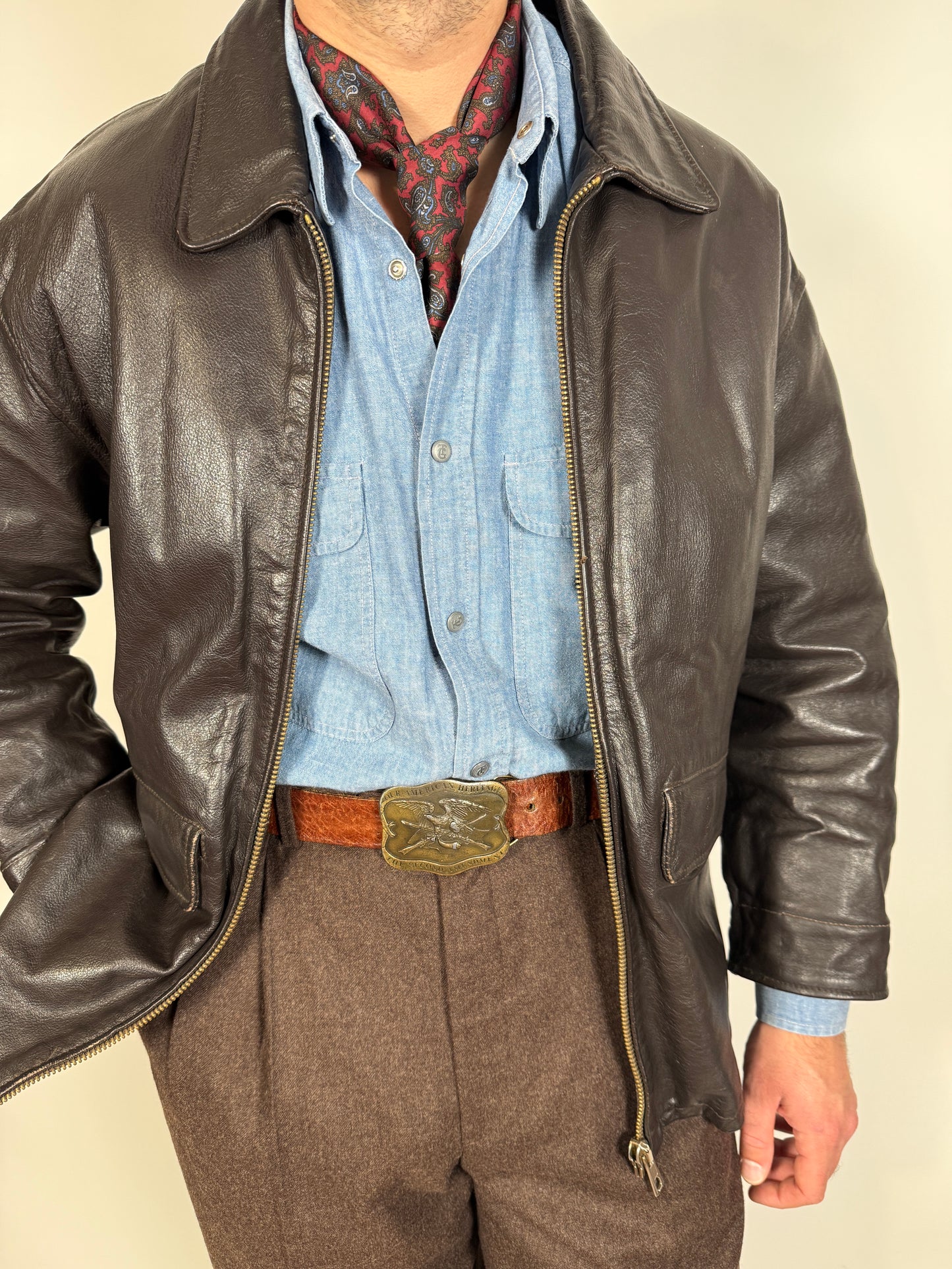 Giubbotto in pelle anni ‘80 color testa di moro - tg. S-M