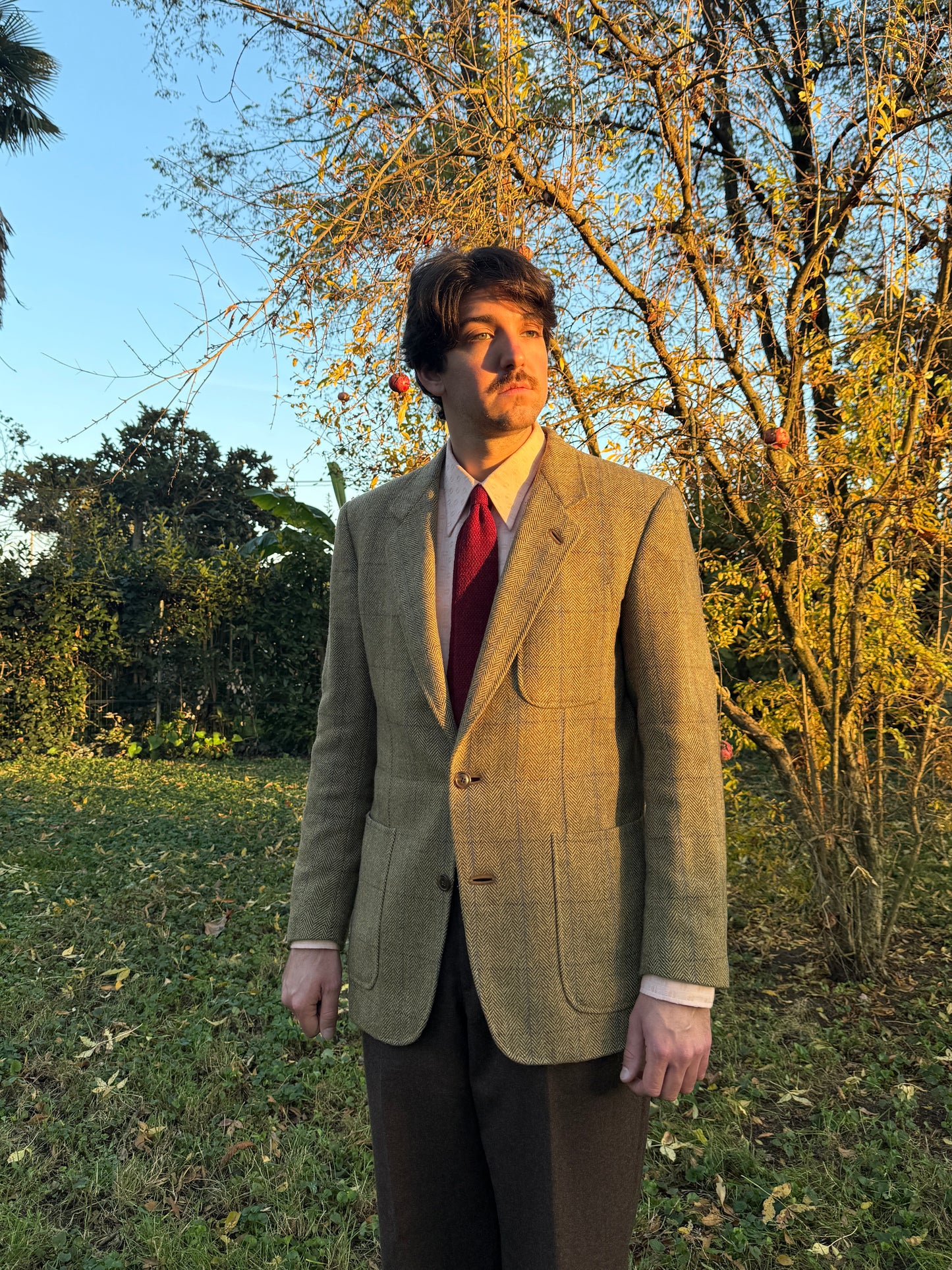 Giacca anni ‘70 tweed cachi finestrato - tg. 50