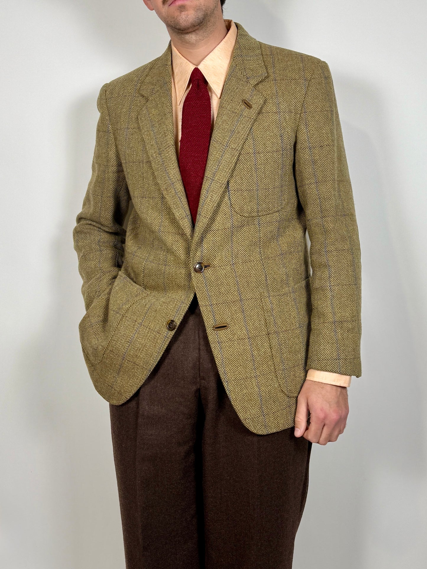 Giacca anni ‘70 tweed cachi finestrato - tg. 50