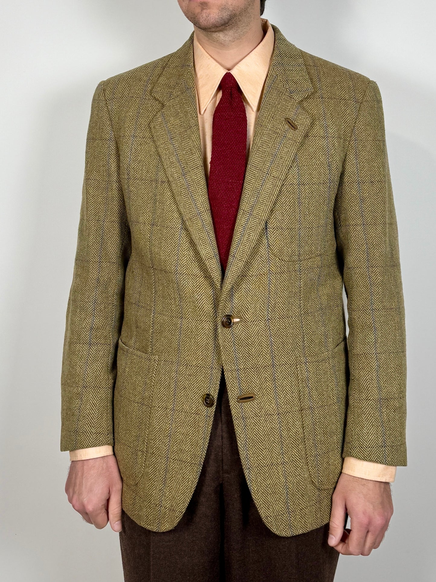 Giacca anni ‘70 tweed cachi finestrato - tg. 50