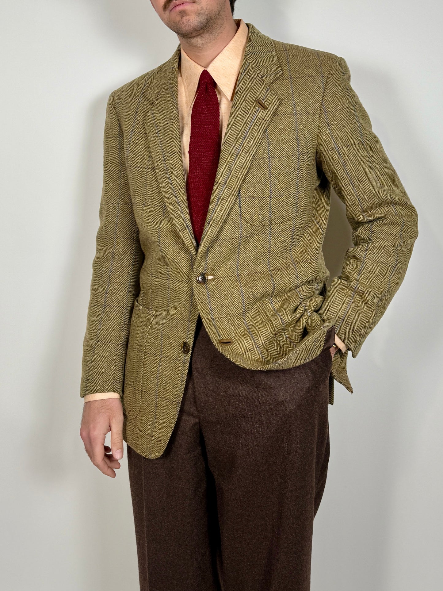 Giacca anni ‘70 tweed cachi finestrato - tg. 50