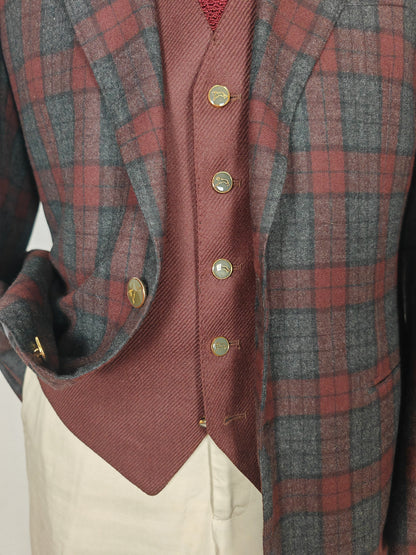 Tartan blazer Simon Ackerman anni '70 con panciotto abbinato - tg. 48/50