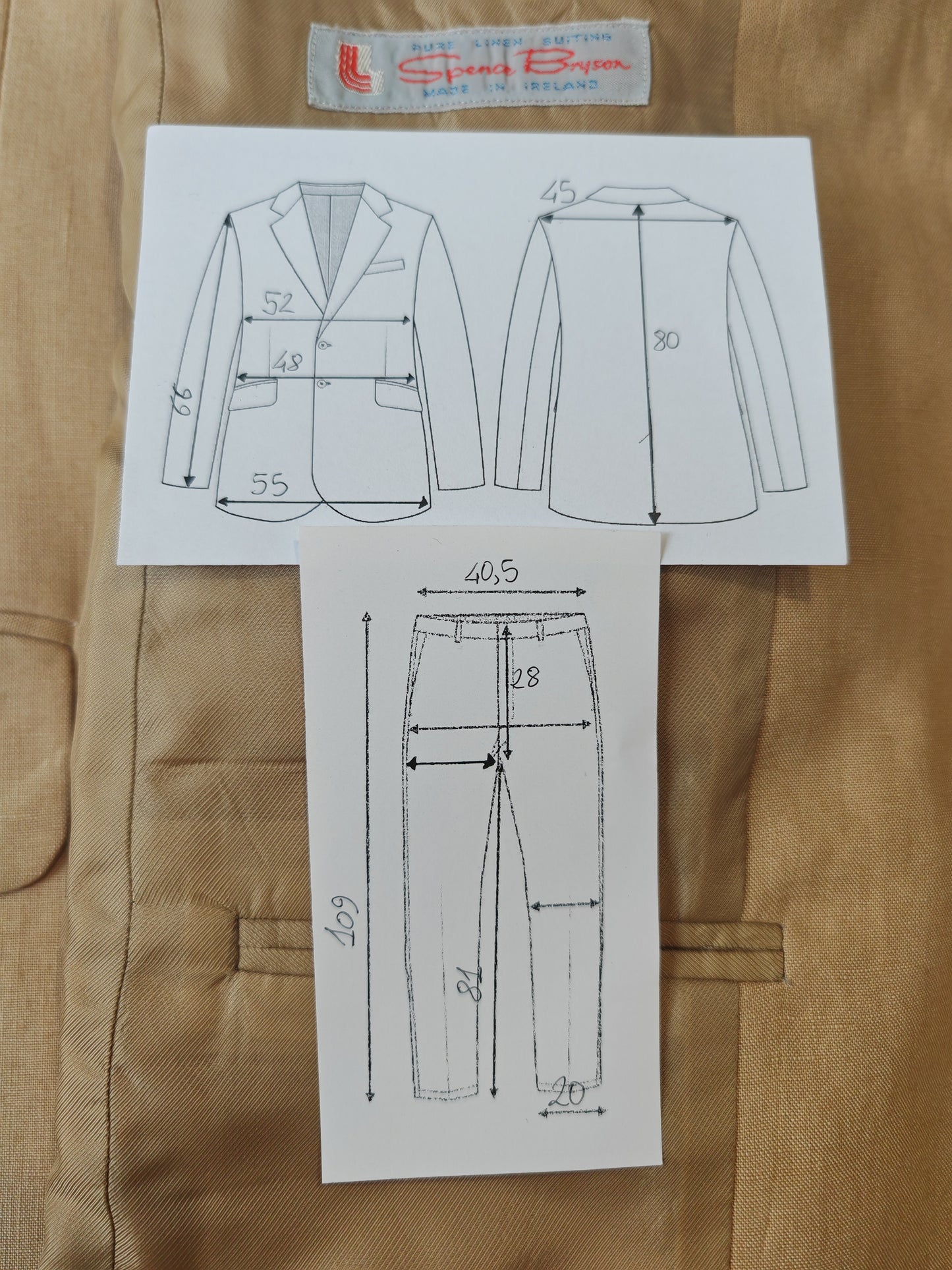 Completo anni '90 in puro lino irlandese beige - tg. 46/48