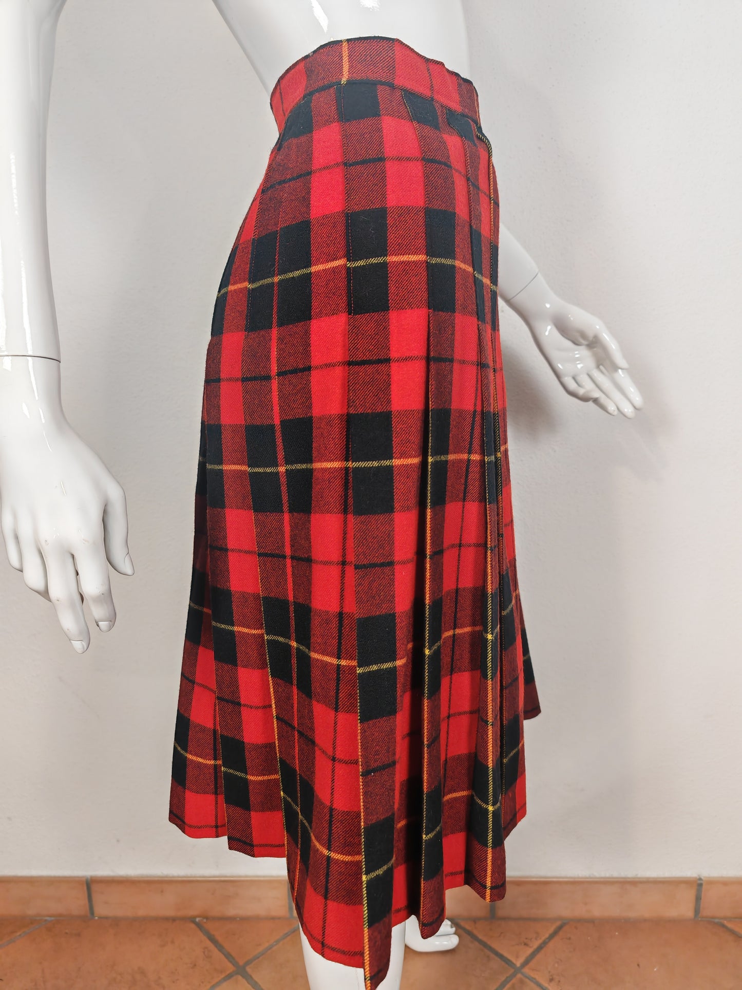 Gonna sartoriale vintage in panno di lana tartan - tg. 42/44