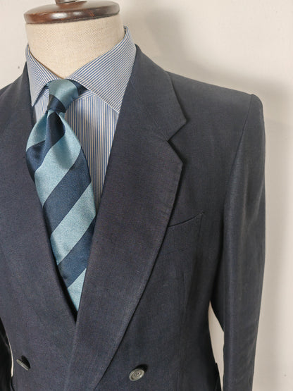 Completo doppiopetto sartoriale anni '70 in puro lino blu - tg. 46