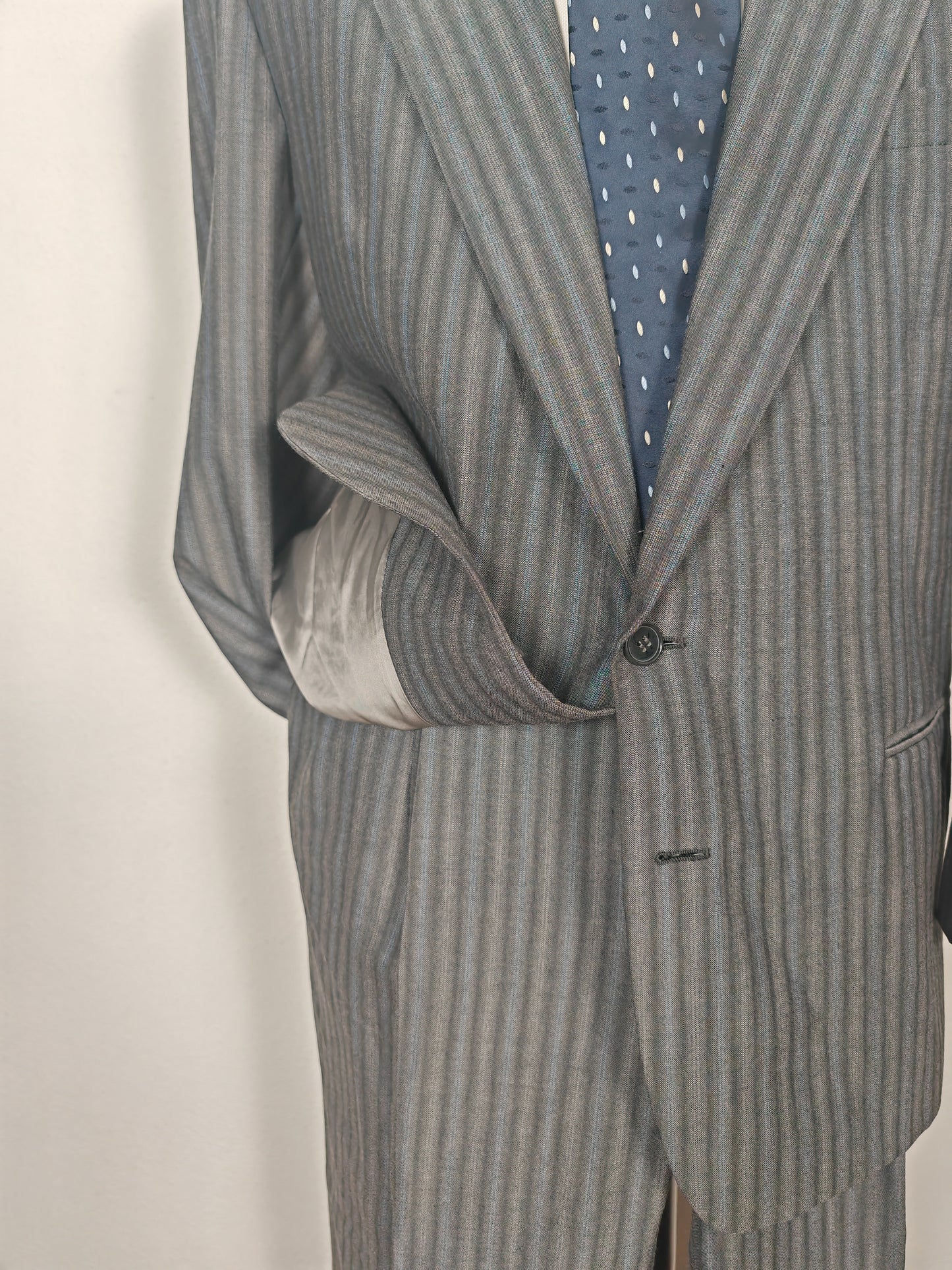 Completo anni '70/'80 tessuto Marzotto grigio a righe fresco lana - tg. 54/56