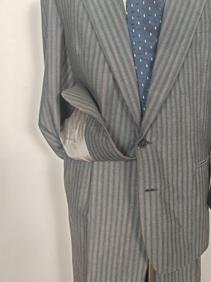 Completo anni '70/'80 tessuto Marzotto grigio a righe fresco lana - tg. 54/56