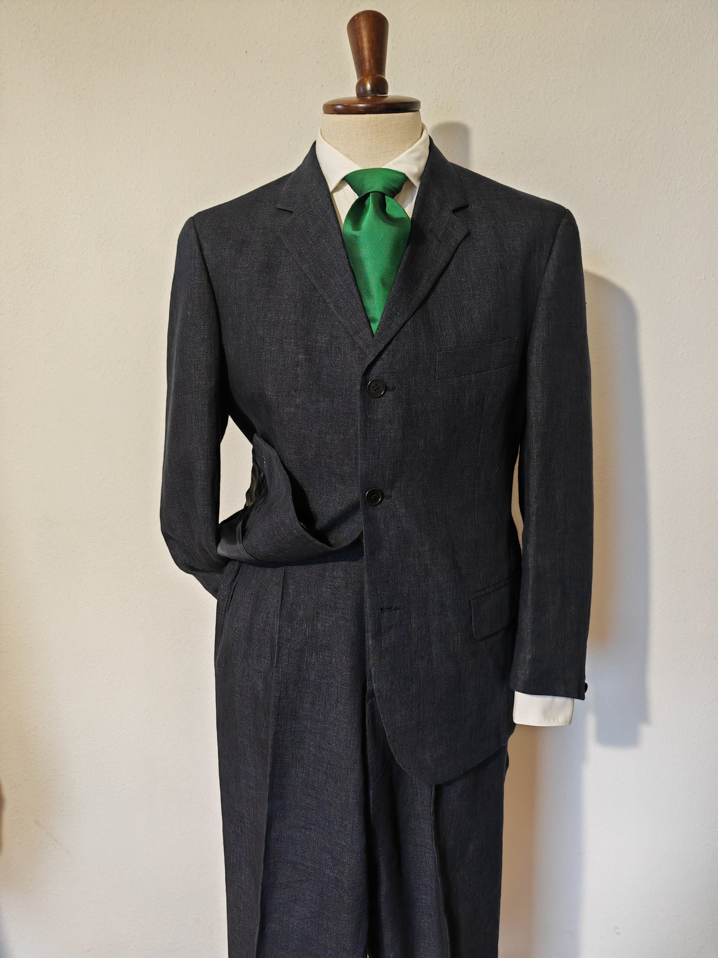 Blue suit, 100% linen - size 48