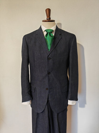 Blue suit, 100% linen - size 48