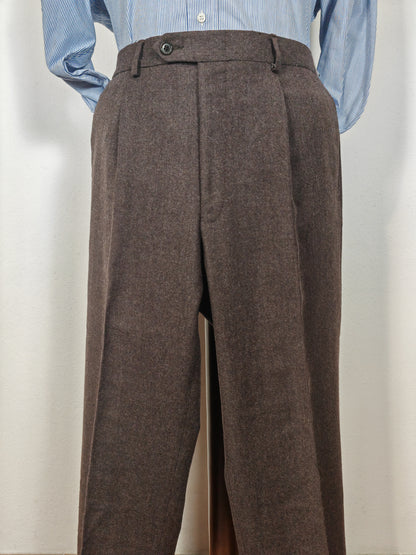 Pantalone De Paz in flanella marrone con risvolto - tg. 50/52 corta