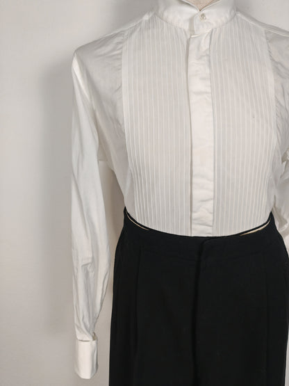 Camicia da smoking vintage collo diplomatico e sparato plissettato - tg. L/XL, collo 42/43