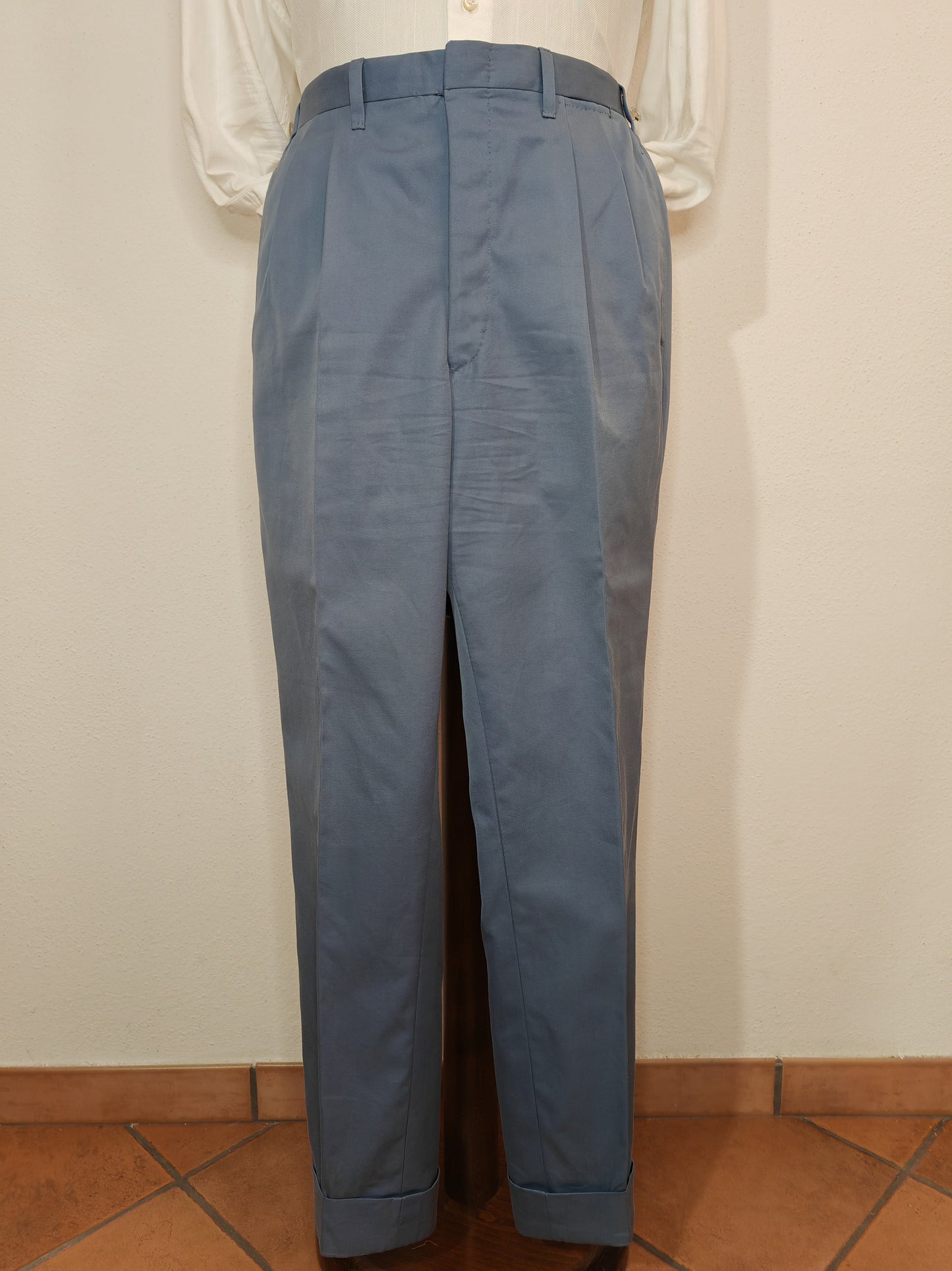 Pantalone sartoriale su misura in twill di cotone blu avio - tg. 48