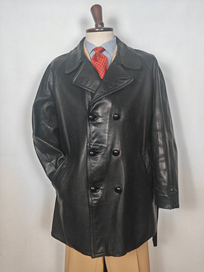 Giacca in pelle doppiopetto anni '50/'60 stile biker/militare - tg. 46-50