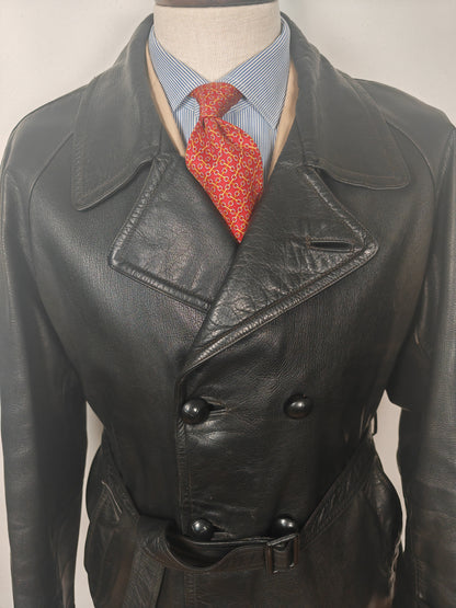 Giacca in pelle doppiopetto anni '50/'60 stile biker/militare - tg. 46-50