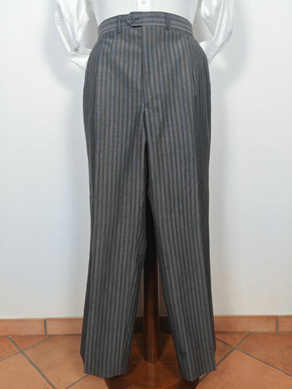 Completo anni '70/'80 tessuto Marzotto grigio a righe fresco lana - tg. 54/56