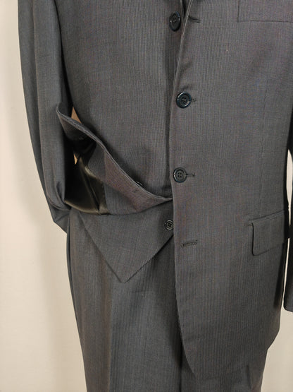 Completo 3 pezzi anni '90 in fresco lana blu gessato - tg. 50