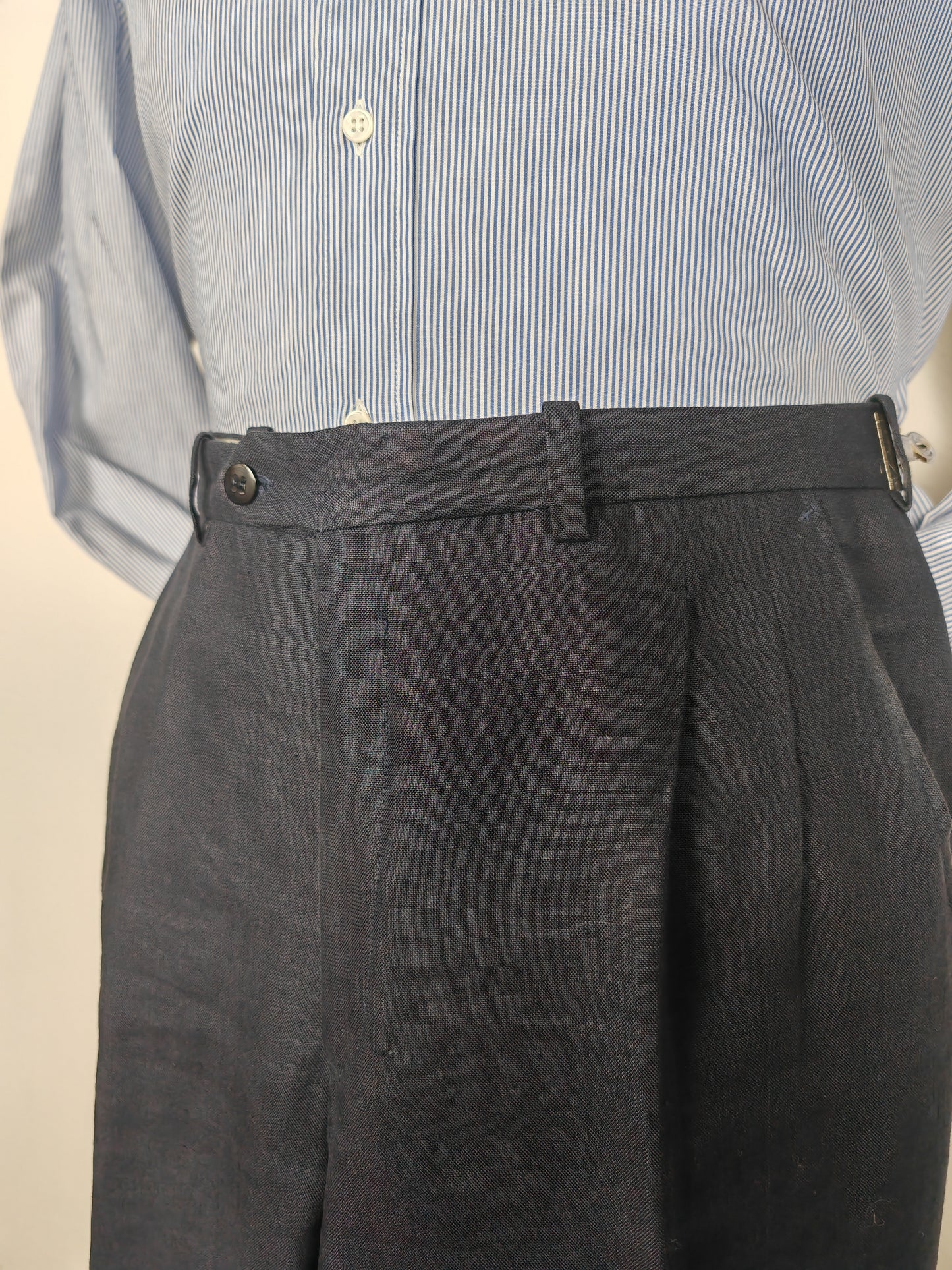 Completo doppiopetto sartoriale anni '70 in puro lino blu - tg. 46
