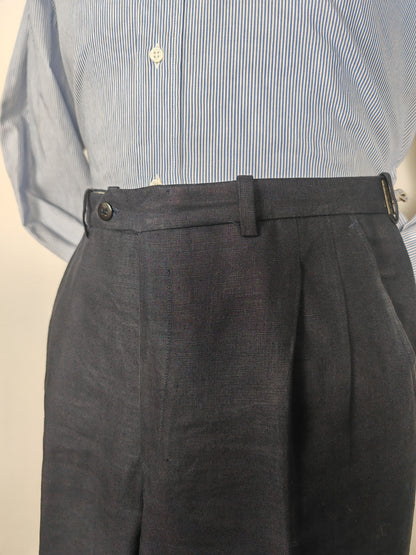 Completo doppiopetto sartoriale anni '70 in puro lino blu - tg. 46
