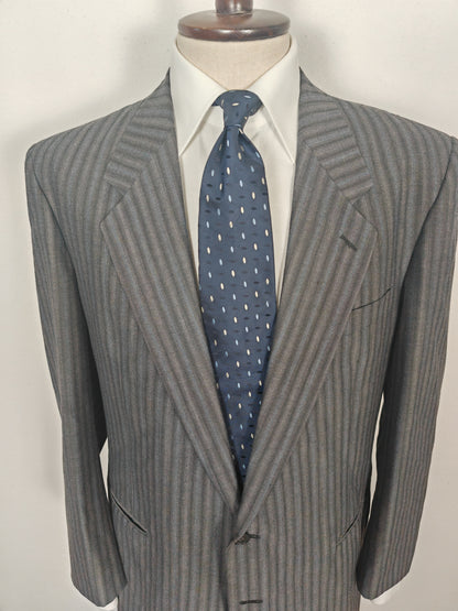 Completo anni '70/'80 tessuto Marzotto grigio a righe fresco lana - tg. 54/56