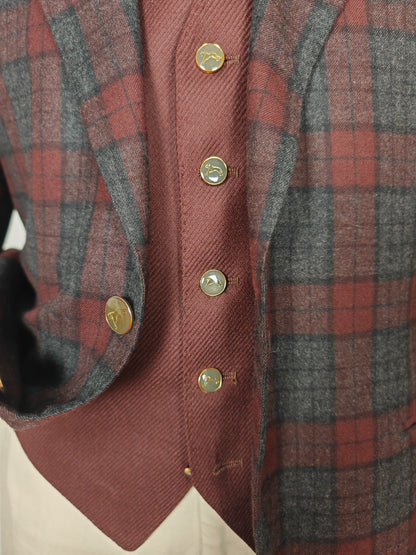 Tartan blazer Simon Ackerman anni '70 con panciotto abbinato - tg. 48/50