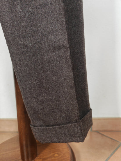 Pantalone De Paz in flanella marrone con risvolto - tg. 50/52 corta