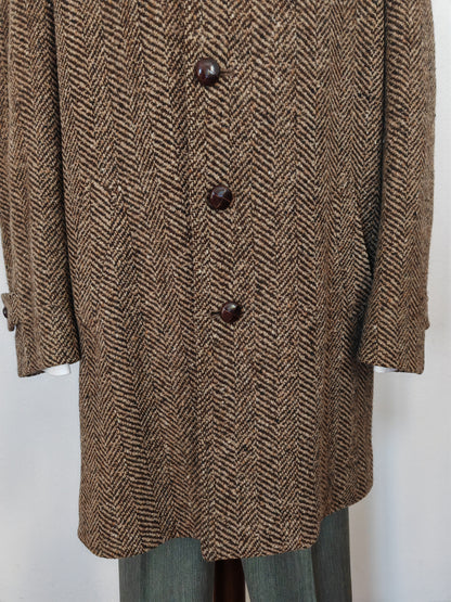 Cappotto anni '70 in tweed spigato, lunghezza tre quarti - tg. 48-50