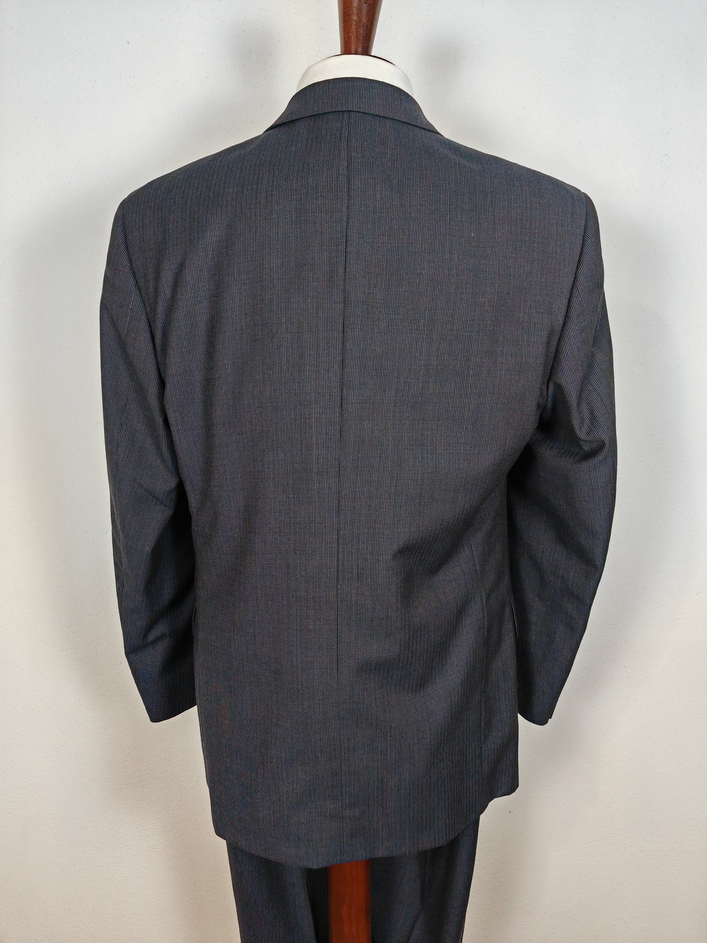 Completo 3 pezzi anni '90 in fresco lana blu gessato - tg. 50