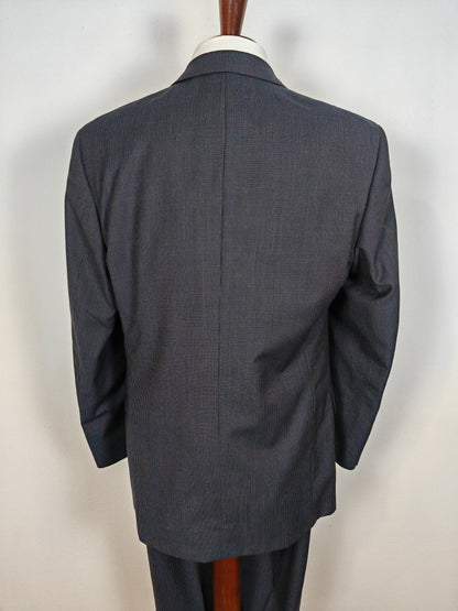 Completo 3 pezzi anni '90 in fresco lana blu gessato - tg. 50