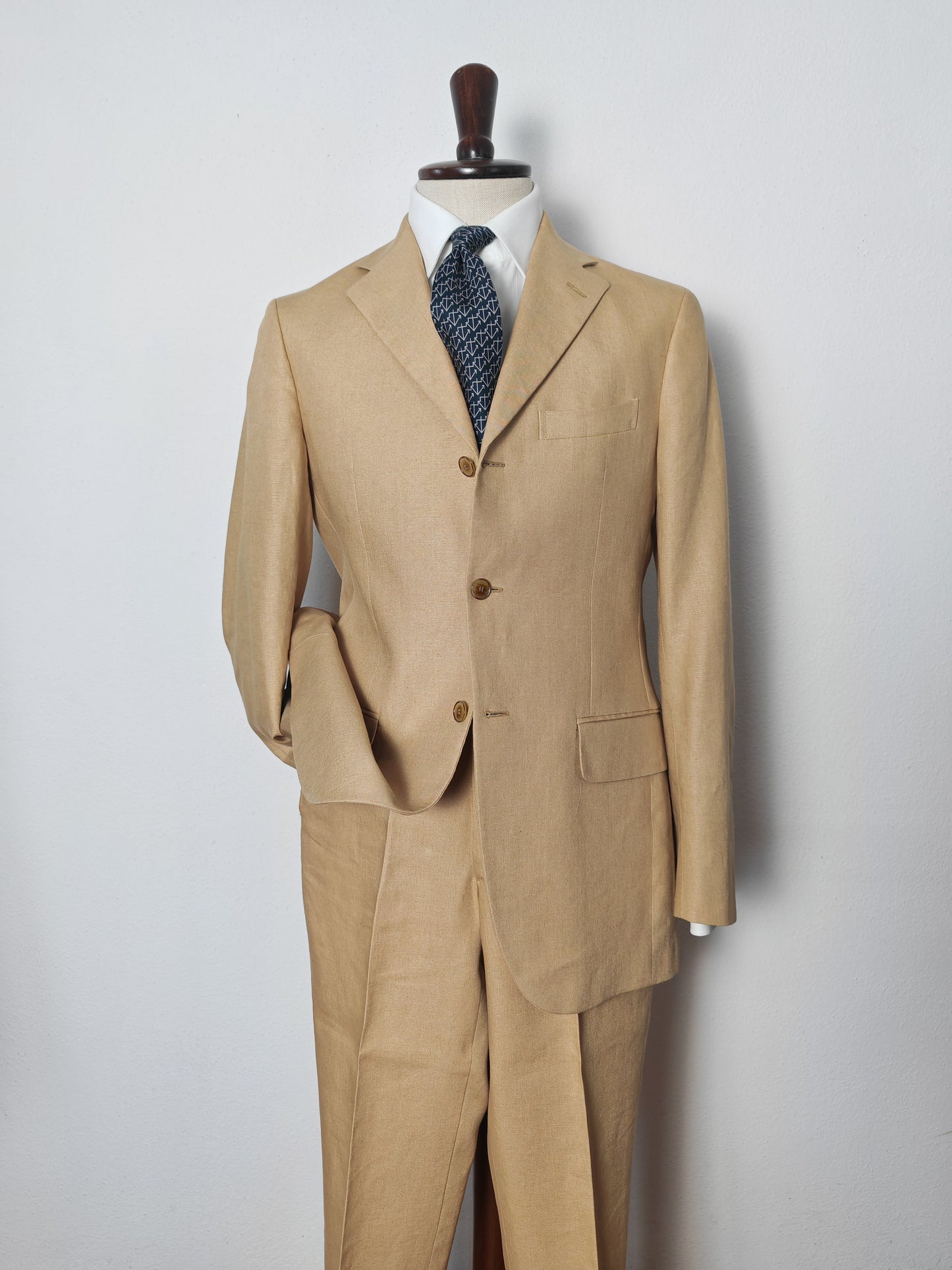 Completo anni '90 in puro lino irlandese beige - tg. 46/48