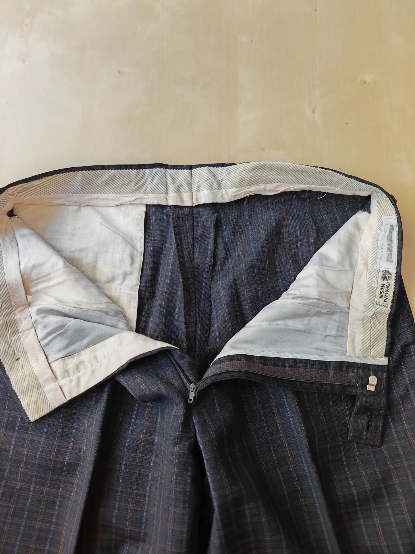 Pantalone anni '80 in fresco lana blu a quadri - tg. 48