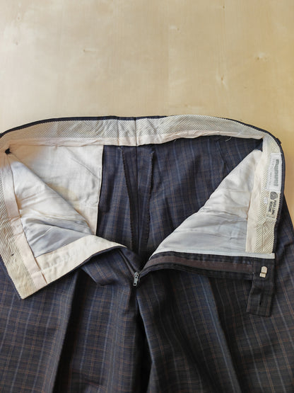 Pantalone anni '80 in fresco lana blu a quadri - tg. 48