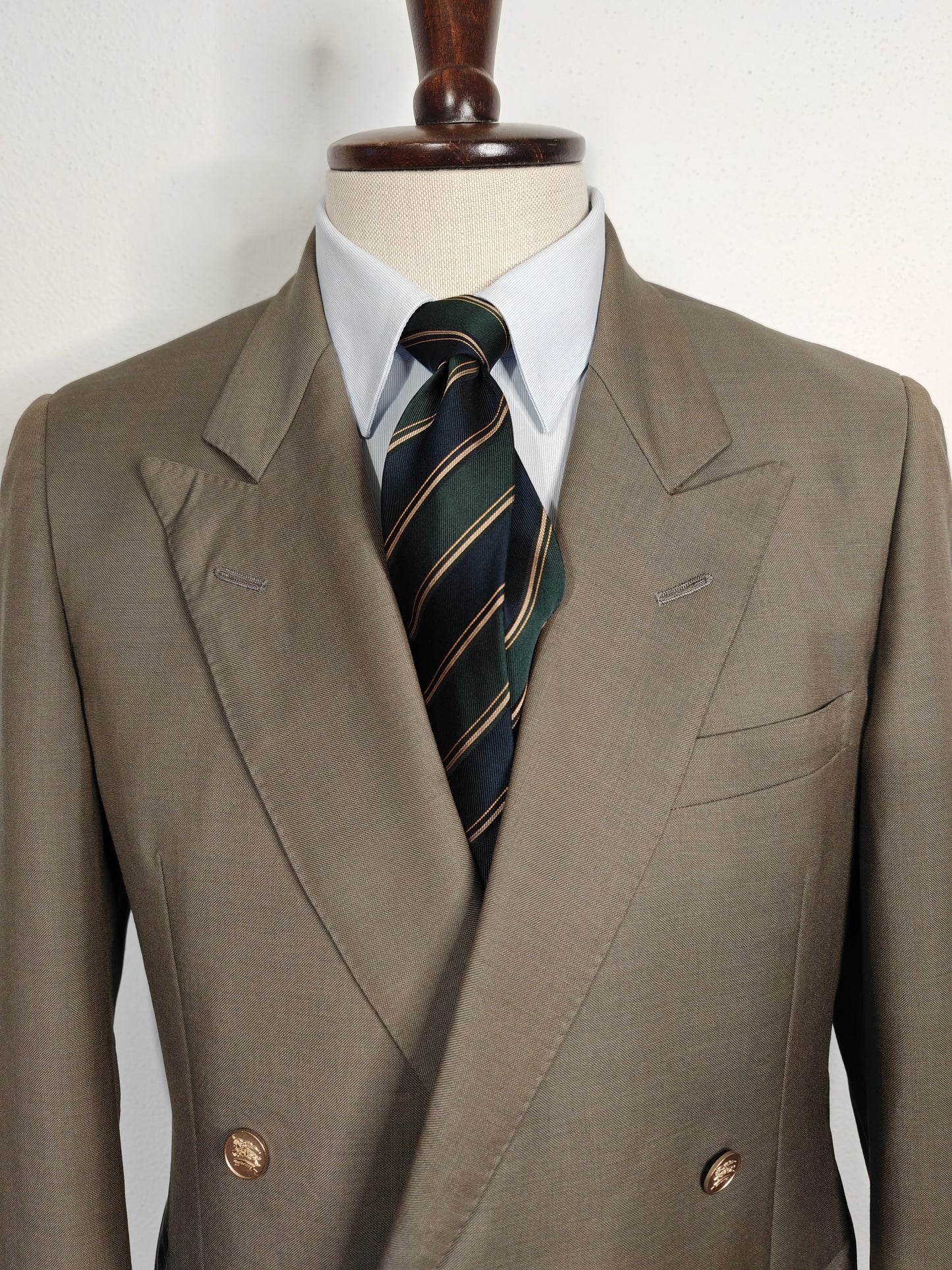 Blazer Burberrys vintage doppiopetto estivo in lana e mohair verde oliva - tg. 46/48