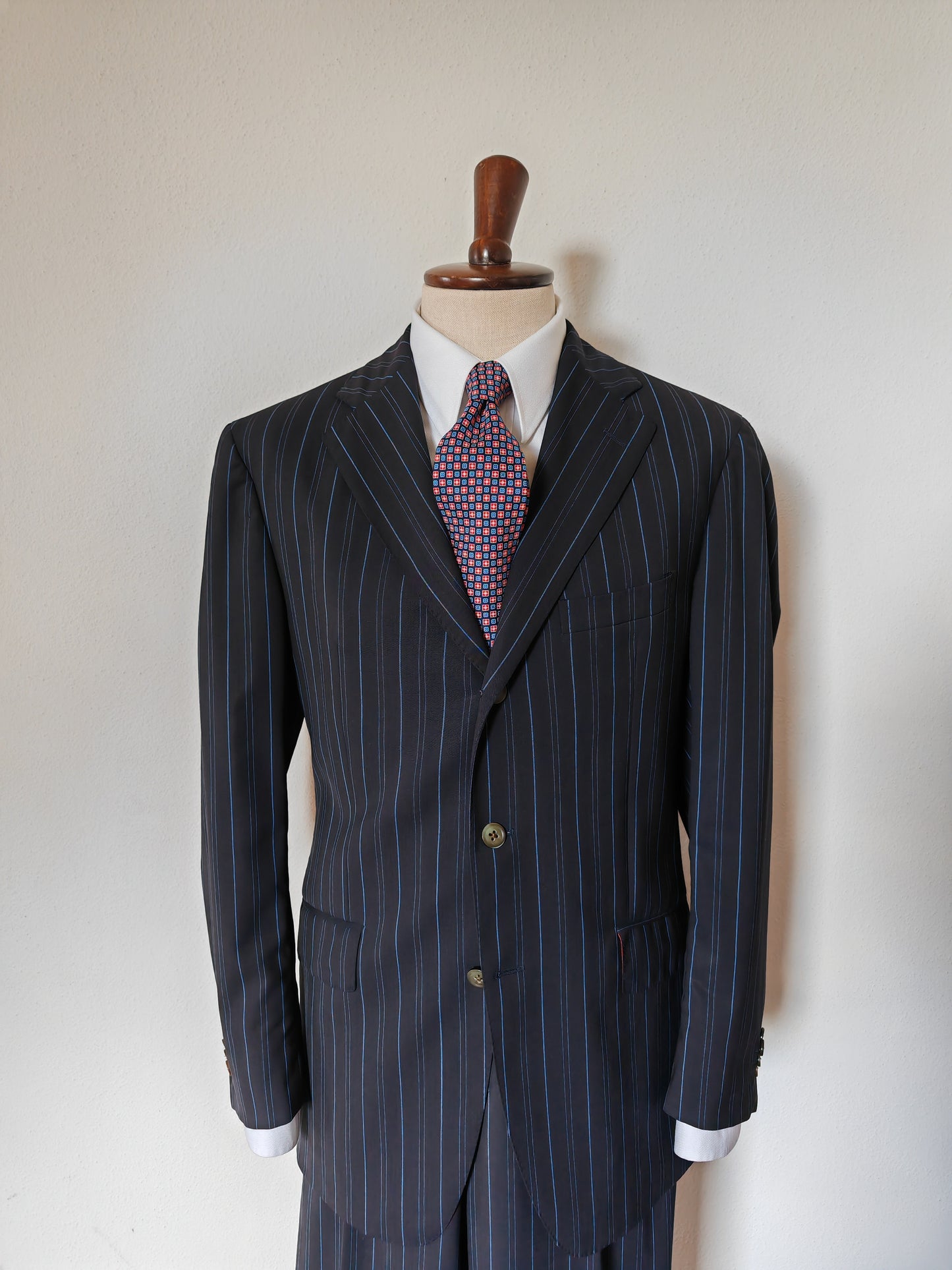 Etro, summer pinstripe suit with silk lining - size 54 ITA