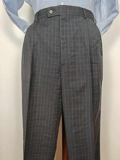 Pantalone anni '80 in fresco lana blu a quadri - tg. 48