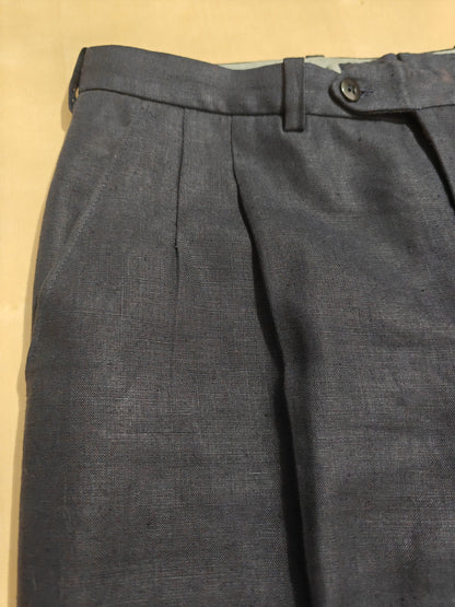 Completo doppiopetto sartoriale anni '70 in puro lino blu - tg. 46
